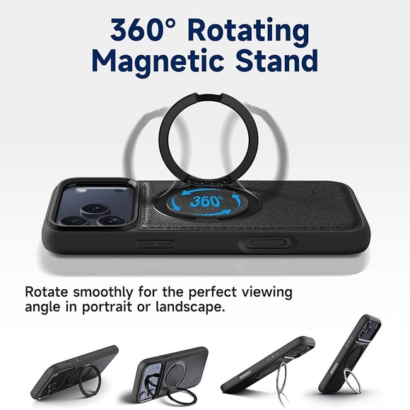 Kingflag Case for Phone 17 Pro Max with 360° Rotatable Metal Ring Stand Black💎 - Picture 2 of 10